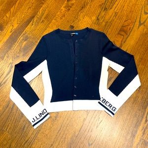 J. Lindeberg cardigan sweater navy blue white S